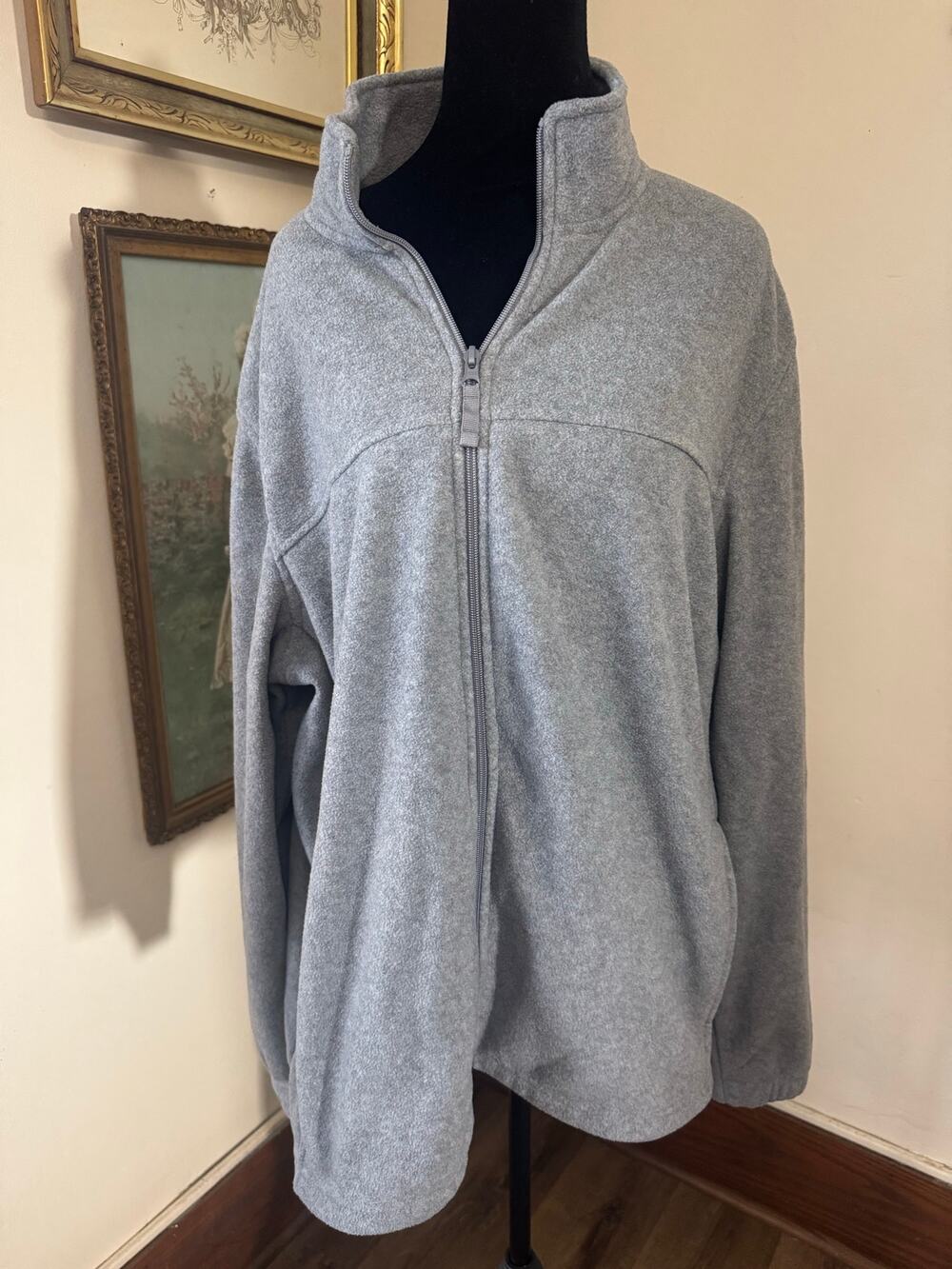 Starter Men's XL 46-48 Gray Full Zip Fleece Jacket Mock Neck Pockets